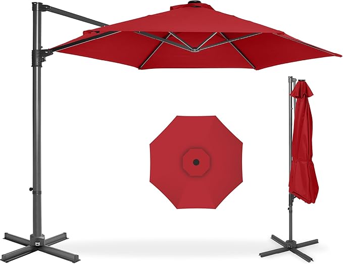 Best Choice Products 10ft Offset Cantilever Hanging Market Patio Umbrella, Smooth 360° Rotation, 8 Sturdy Ribs, Easy Adjustment - Red by BestChoiceProducts