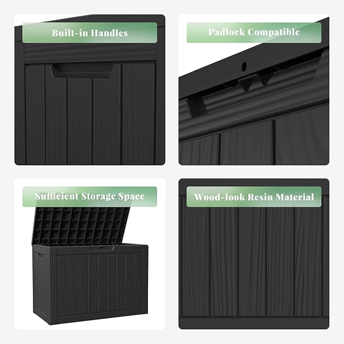 DRATO 45 Gallon Deck Box, Outdoor Storage Box for Patio Furniture, Patio Cushions, Gardening Tools, Pool Supplies 480lbs Weight Capacity,Waterproof Resin Storage Boxes（Black，45 Gallon） - Image 3