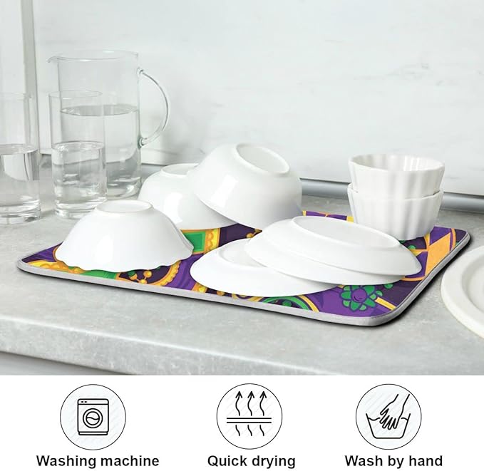 Mardi Gras Dish Drying Mat for Kitchen Mask Beads Confetti Masquerade Party - Image 7