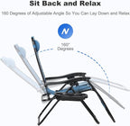 Nazhura Set of 2 Relaxing Recliners Patio Chairs Adjustable Steel Mesh Zero Gravity Lounge Chair Beach Chairs with Pillow and Cup Holder (Sky Blue) - Image 4