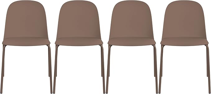 2xhome Set of 4 Modern Stackable Armless Dining Chairs | Plastic Shell Seat with Metal Legs | Indoor or Outdoor Use | Home Kitchen Patio, Brown by 2xhome