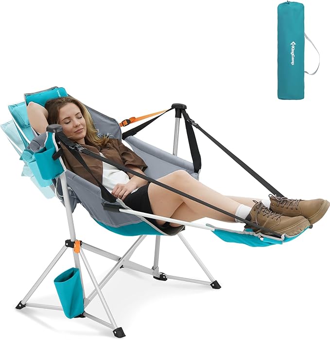 KingCamp Hammock Chair with Footrest – Heavy Duty Swinging Rocking Camping Chairs for Adults up to 400lbs, Folding Portable Oversized Rocker with Cup Holder & Pillow for Outdoor Beach Lawn RV Sports by KingCamp