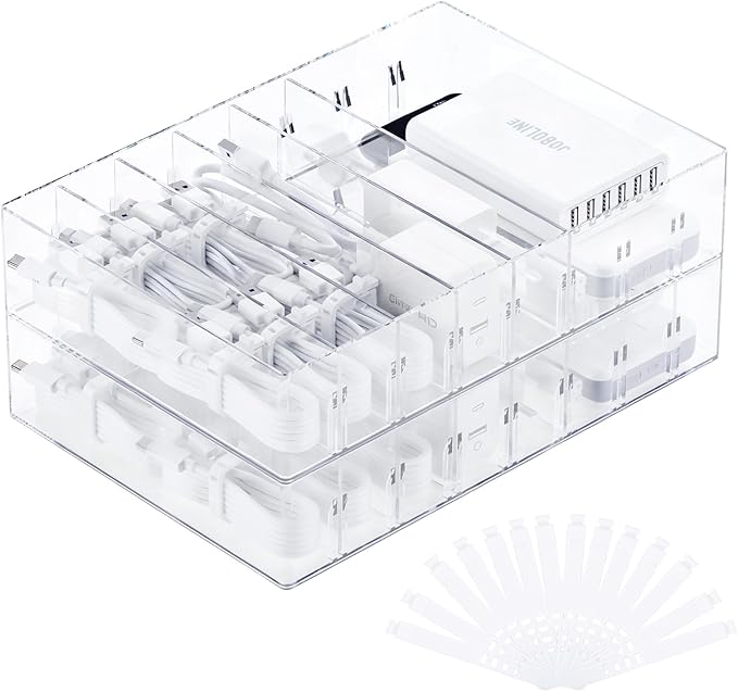 2Pcs Cable Charger Organizer Box, Large Cords Storage Organizer by FRETONBA