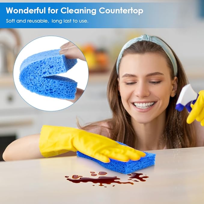 8 PCS Dish Sponges Kitchen, Premium Blue Dish Washing Kitchen Sponge, - Image 4