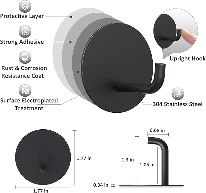 VIS'V Adhesive Hooks, Small Metal Shower Wall Stick on Hooks, Waterproof - Image 3