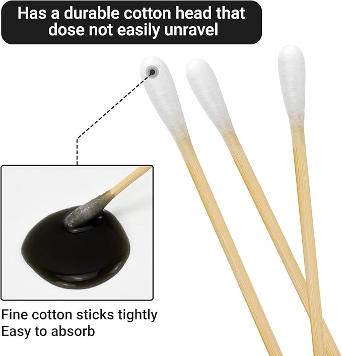 500/1000 Count 6'' Long Round/Pointed Cotton Swabs Durable Stem, Lint- Free Gun - Image 3