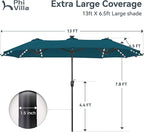 PHI VILLA 13ft Patio Umbrella with Solar-Powered 120 PCS LED Color-Changing Lights, Triple-Head Large Rectangle Umbrella Outdoor Patio for Table with Crank Lift,Cyan(No Base) - Image 6