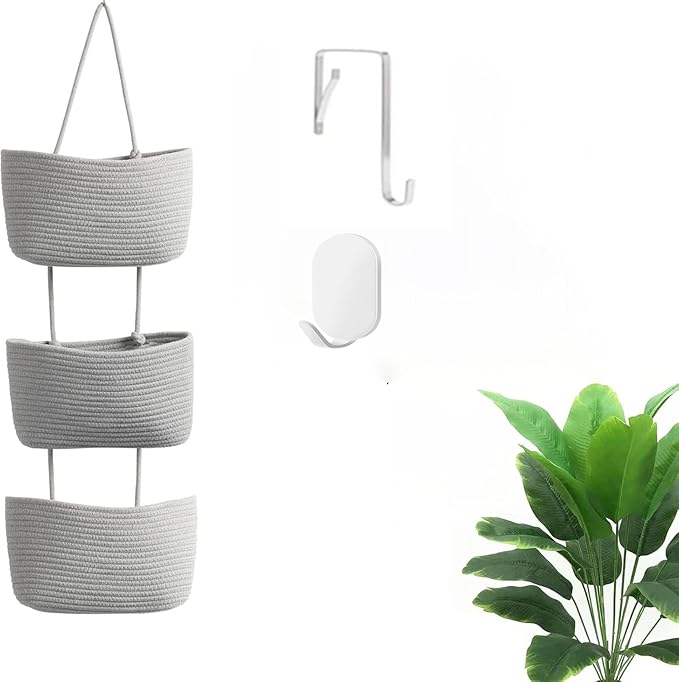 Hanging Baskets for Organizing, 3-Tier Woven Cotton Over the Door/Wall-Mounted by WYCOROY