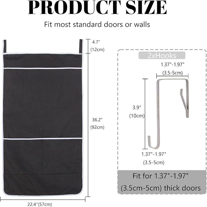 Black Hanging Laundry Hamper Bag, XL Door Hanging Hamper - Image 3