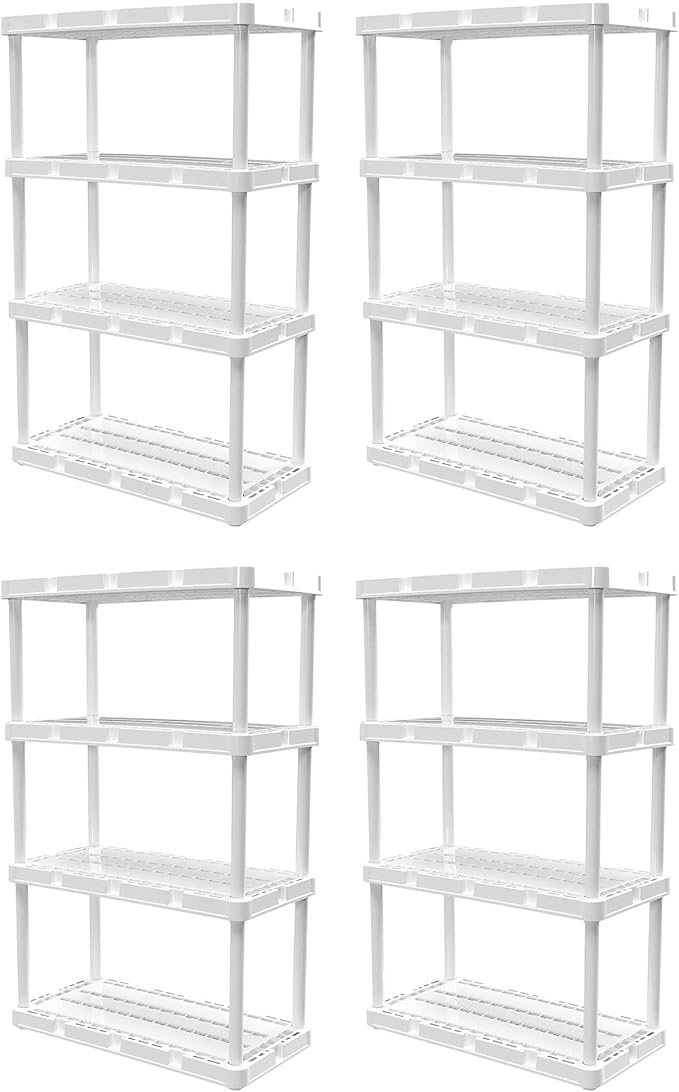 Gracious Living 4 Pack Light Duty Storage Shelves, Knect-A-Shelf 4-Shelf Ventilated Shelving Rack Organizer for Home, Garage, Basement & Laundry, White by GraciousLiving