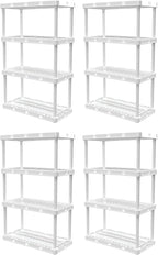Gracious Living 4 Pack Light Duty Storage Shelves, Knect-A-Shelf 4-Shelf Ventilated Shelving Rack Organizer for Home, Garage, Basement & Laundry, White by GraciousLiving