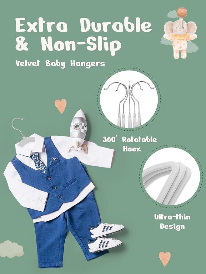 HOUSE DAY 11 Inch Velvet Baby Hangers 50 Pack Grey, Premium Kids Hangers - Image 5