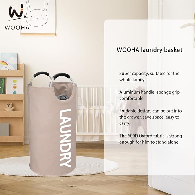 WOOHA 125L Large laundry basket, Collapsible laundry hamper, Tall Clothes - Image 4
