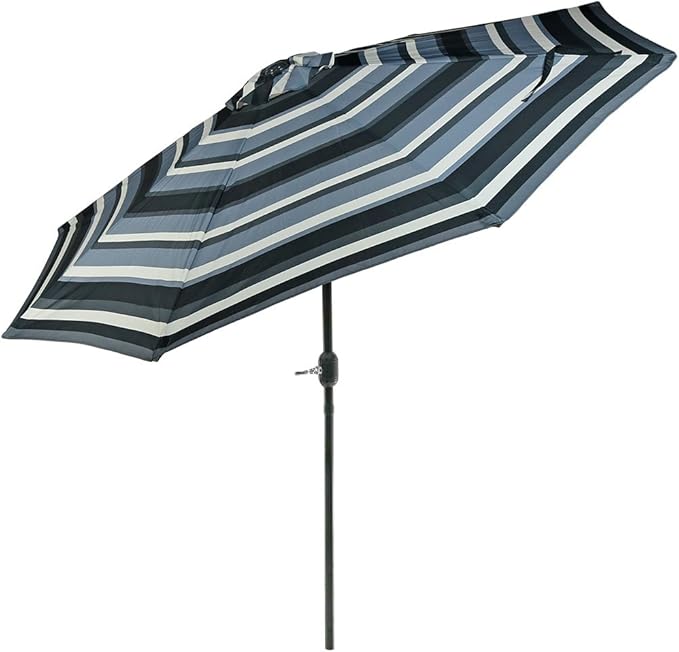 Sunnydaze Outdoor Patio Umbrella - Polyester Table Market Umbrella with Push-Button Tilt and Crank - 8 Sturdy Ribs - Catalina Beach Stripe - 9ft - Image 10
