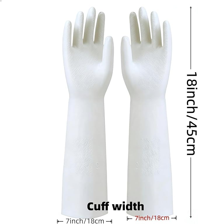 White Nitrile Rubber Gloves Large, Long Sleeve Thickened Reusable, 18inch - Image 4
