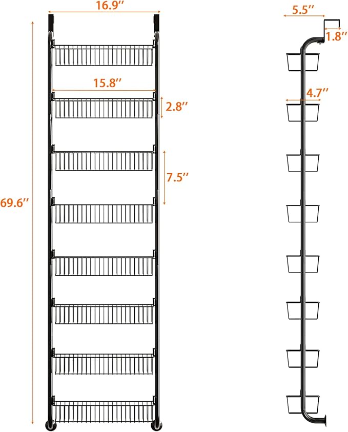 MIAOLI Over the Door Pantry Organizers and Storage, 8-Tier Spice Rack, Home & - Image 3