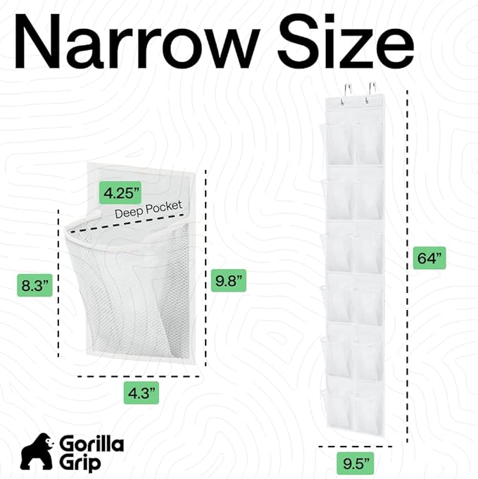 GORILLA GRIP Over the Door Shoe Organizer, 12 Large Breathable Mesh Pockets - Image 7