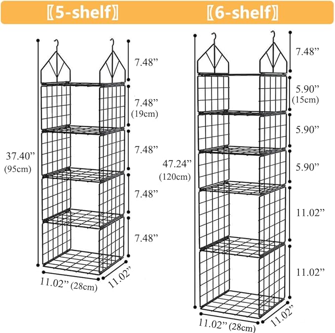 Hanging Closet Organizer, Carbon Steel 5-Shelf Hanging Storage, Collapsible - Image 2