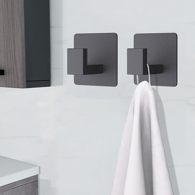 VAEHOLD 6 Pack Adhesive Towel Hooks, Heavy Duty Wall Hooks Aluminum Black Hooks - Image 3