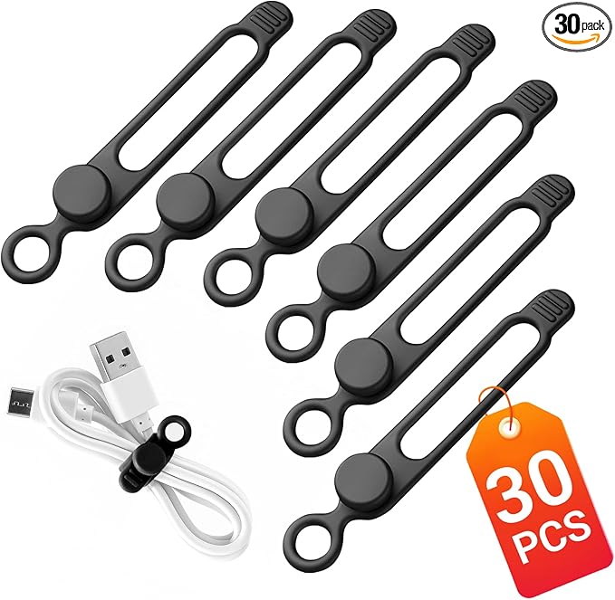 30 Pcs Silicone Cable Ties, Reusable Data Cable Organizer Wire Organizers by AWROSE