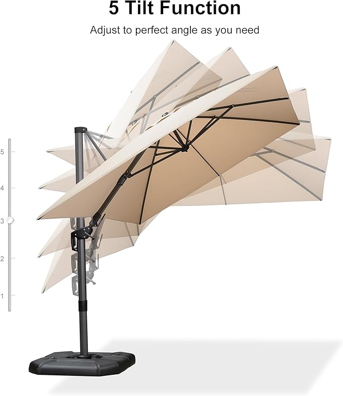 PURPLE LEAF 8.2' X 11.5' Tilting Patio Umbrella with Base Outdoor Cantilever Swivel Rectangle Umbrella Aluminum Offset Umbrella with 360-degree Rotation for Garden Deck Pool Patio Beige - Image 8