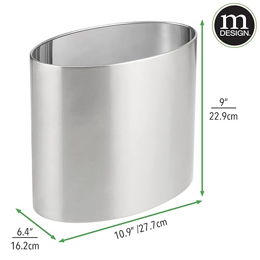 mDesign Stainless Steel Metal Oval Trash Can, 7.9 Liter/2.09 Gallon Wastebasket - Image 5