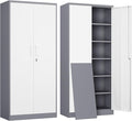 Yizosh Metal Garage Storage Cabinet with 2 Doors and 5 Adjustable Shelves - 71" Steel Lockable File Cabinet,Locking Tool Cabinets for Office,Home,Garage,Gym,School (Gray White) by Yizosh