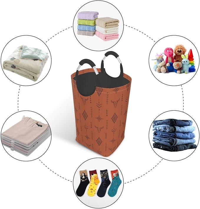 Western Boho Brown Foldable Collapsible Laundry Basket - Image 5