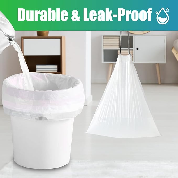 CHARMOUNT Drawstring 4 Gallon Trash Bags, Small Garbage Bags, Unscented Trash - Image 3