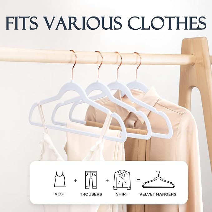 HOUSE DAY White Velvet Hangers 60 Pack, Premium Non-Slip Felt Clothes, Sturdy - Image 3