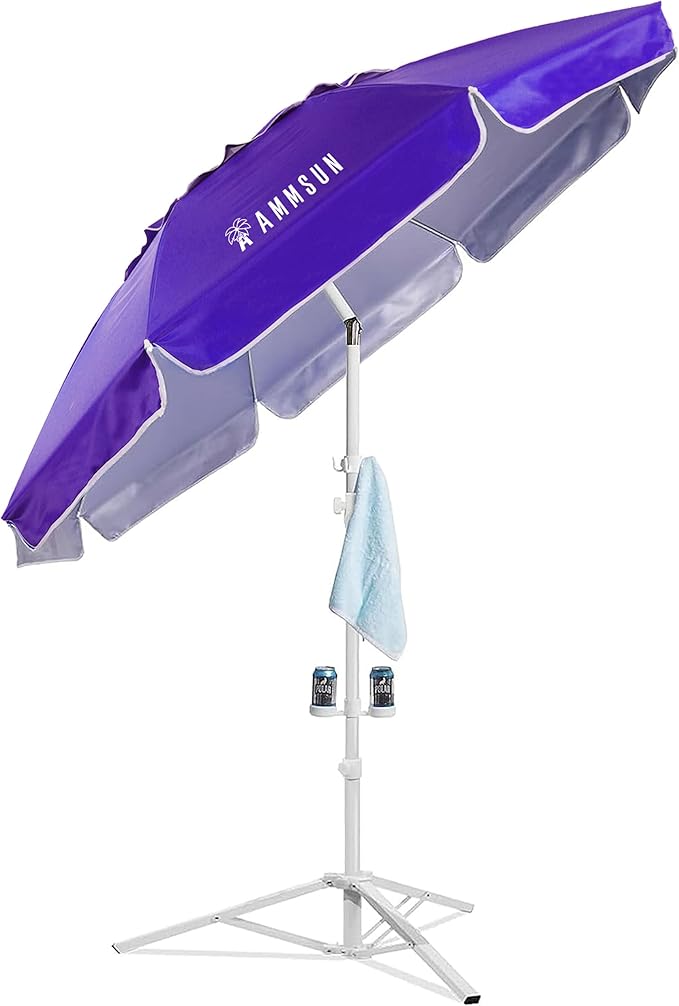 AMMSUN Shade Umbrella, Premium Portable Umbrella with Stand, 6.5ft Lightweight Free Standing Canopy for Sporting Games, Adjustable Instant Sun Protection and Easy to Carry, Purple by AMMSUN
