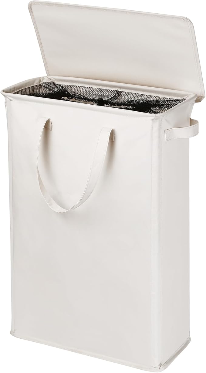 Slim Laundry Basket with Lid and Handles, Foldable Laundry Basket by GOMAJI