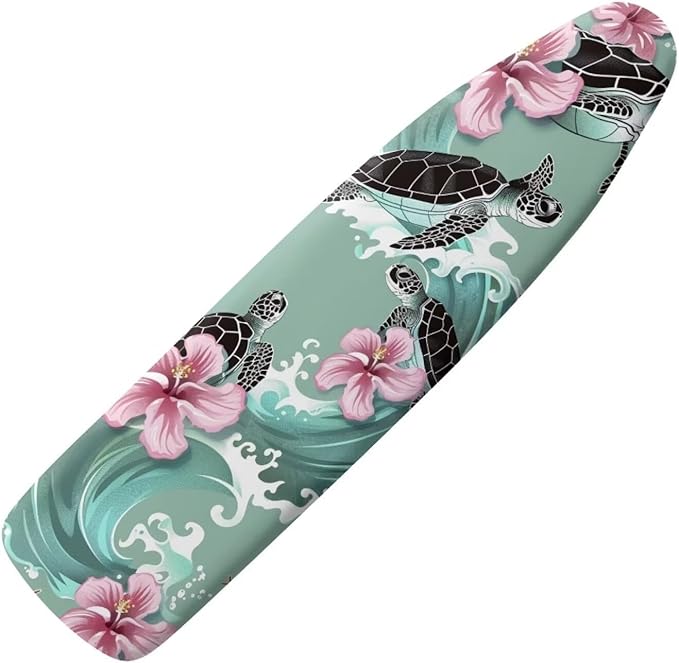 Sea Turtle Print Iron Board Cover 15x54 Inch, Hibiscus Printed Ironing Board by Wanzuoeng