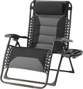 Zero Gravity Chair Oversized Padded Recliner with Adjustable Headrest & Cup Holder - XL 600D Oxford Folding Lounge Chair for Outdoor Camping, Patio, Poolside (Black & Gray) by Unknown
