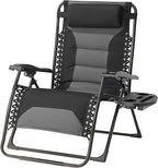 Zero Gravity Chair Oversized Padded Recliner with Adjustable Headrest & Cup Holder - XL 600D Oxford Folding Lounge Chair for Outdoor Camping, Patio, Poolside (Black & Gray) by Unknown