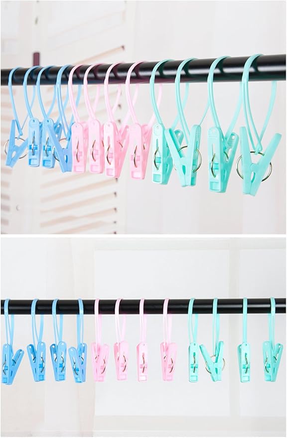 yueton Pack of 12 Clothes Peg Clip Pins Rope Hanging Clothesline Windproof - Image 5