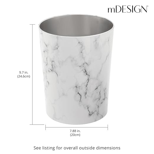 mDesign Round Metal Small 1.7 Gallon Recycle Trash Can Wastebasket, Garbage - Image 3