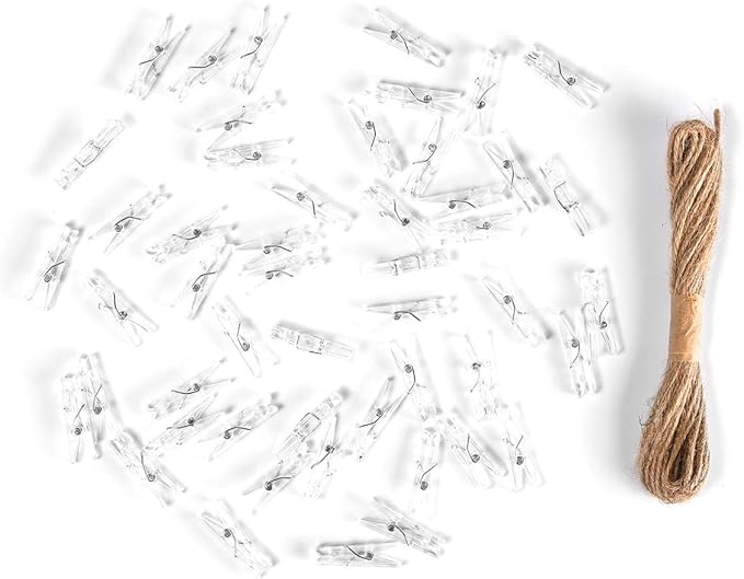 iKammo 50PCS Plastic Clothespins Mini Clear Clips Photo Clips Photo Paper Peg by iKammo