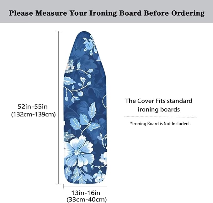 Ironing Board Covers Scorch Resistant Insulation, Retro Blue Floral Ironing - Image 5