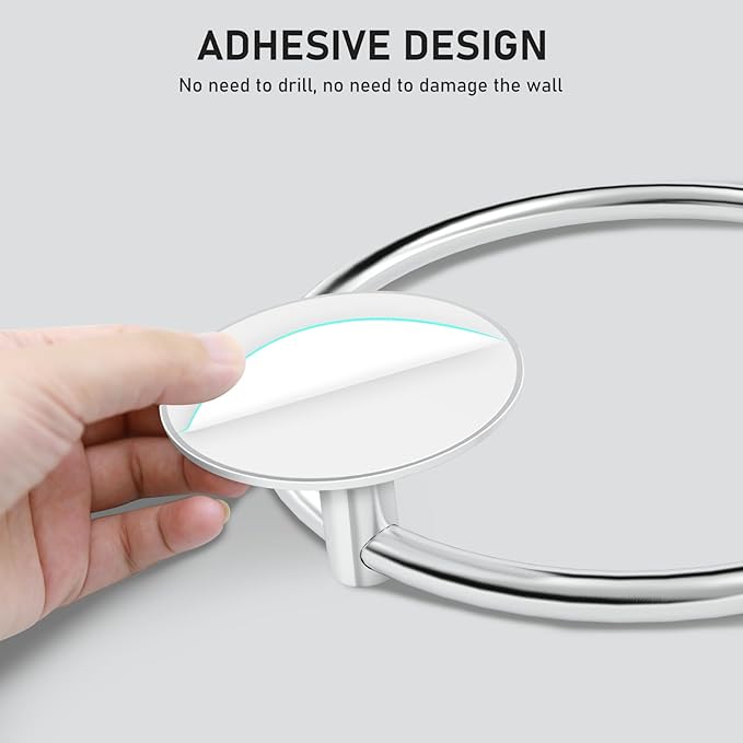 SetSail Adhesive Towel Holder for Bathroom Wall Brushed Nickel Hand Towel Ring - Image 3