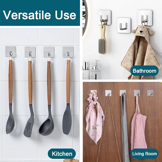 Adhesive Towel Hooks, 8 Pack Self Adhesive Coat Sticky Hooks - Image 6