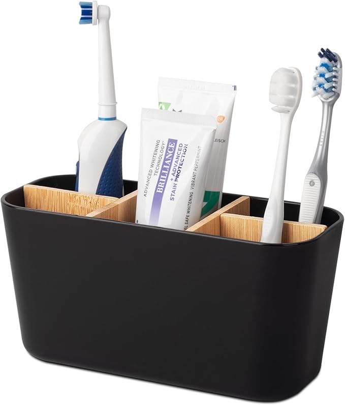 Toothbrush Holders for Bathrooms, Bamboo Tooth Brush Holder by Heagoale