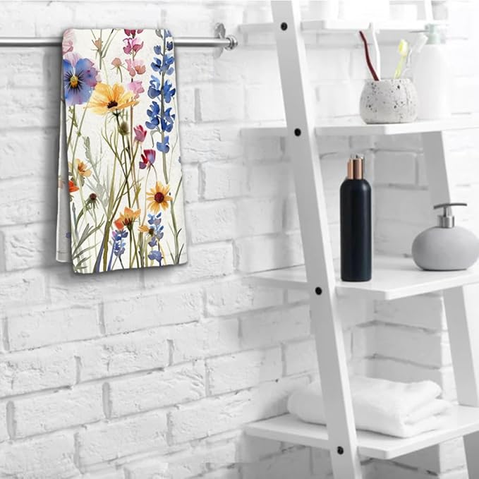 Watercolor Wildflower Floral Hand Towels - Image 5