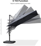 PURPLE LEAF 8.8' X 8.8' Left-right Tilt Patio Umbrella with Base Outdoor Cantilever Swivel Square Umbrella with Tilt Aluminum Offset Umbrella with 360-degree Rotation for Garden Deck Pool Patio Grey - Image 8