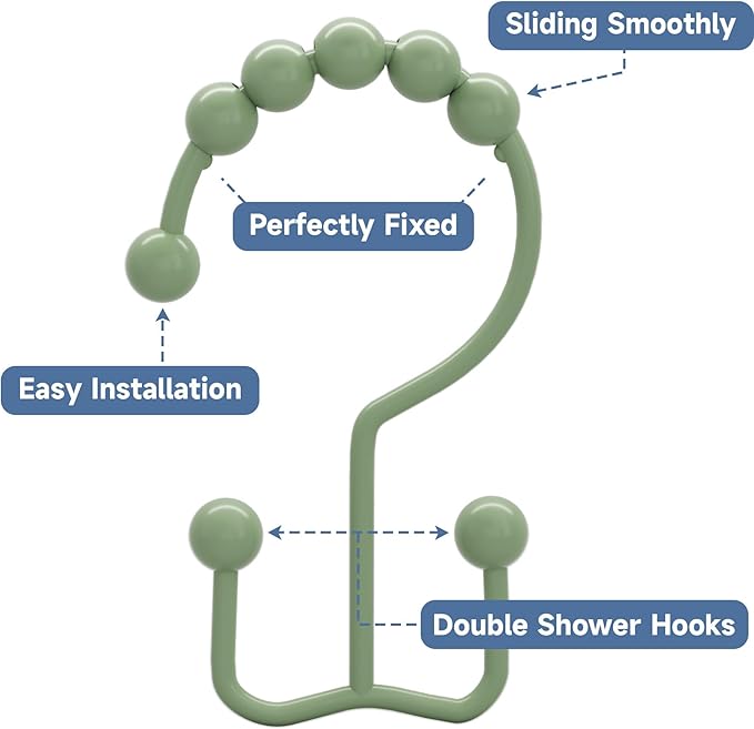 Titanker Shower Curtain Hooks Rings, Rust-Resistant Metal Double Glide Shower - Image 5