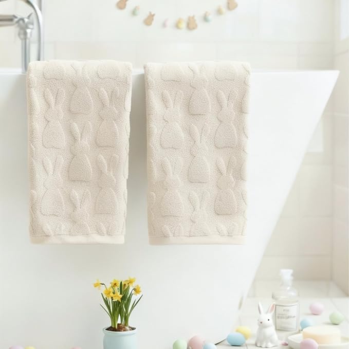 Artoid Mode 4 Pcs Beige 3D Rabbit Jacquard Easter Hand Towels - Image 3