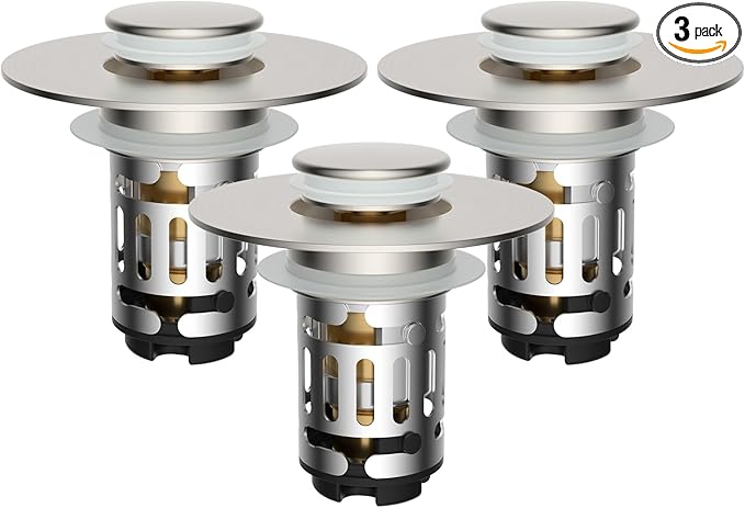 Hibbent 3 Pack 3 in 1 Bathroom Sink Drain Strainer, Universal Pop Up Stopper by Hibbent