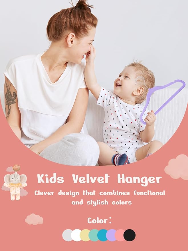 HOUSE DAY 11 Inch Velvet Baby Hangers 50 Pack Lt-Purple, Premium Kids Hangers - Image 9