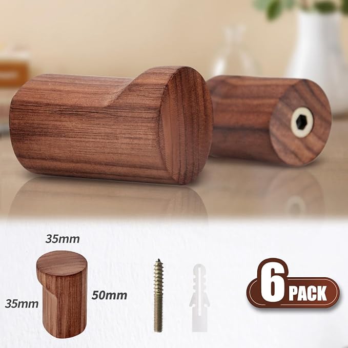 Natural Wood Wall Hooks, for Hanging Coat Towel Cap Bag Purses Jacket Backpack - Image 7