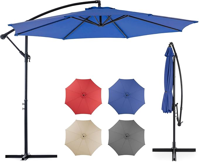 OLIXIS Offset Patio Umbrella, 9.7FT Cantilever Table Umbrellas for Outdoor Sun Shade UV Protection with Easy Tilt Adjustment, 8 Ribs for Backyard, Lawn, Garden, Pool - Blue by OLIXIS